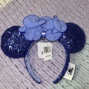 DisneyParks Purple Hydrangea Minnie Mouse Bow Blue Sequins Ears Headband